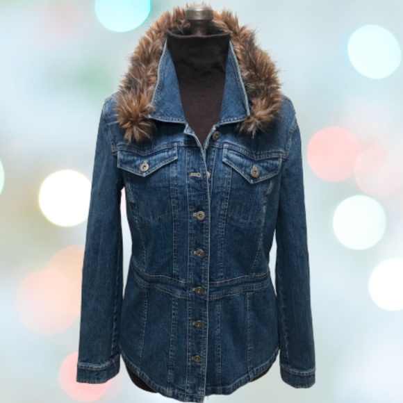 Style & Co. Jean / denim jacket L removable fur - Picture 1 of 6